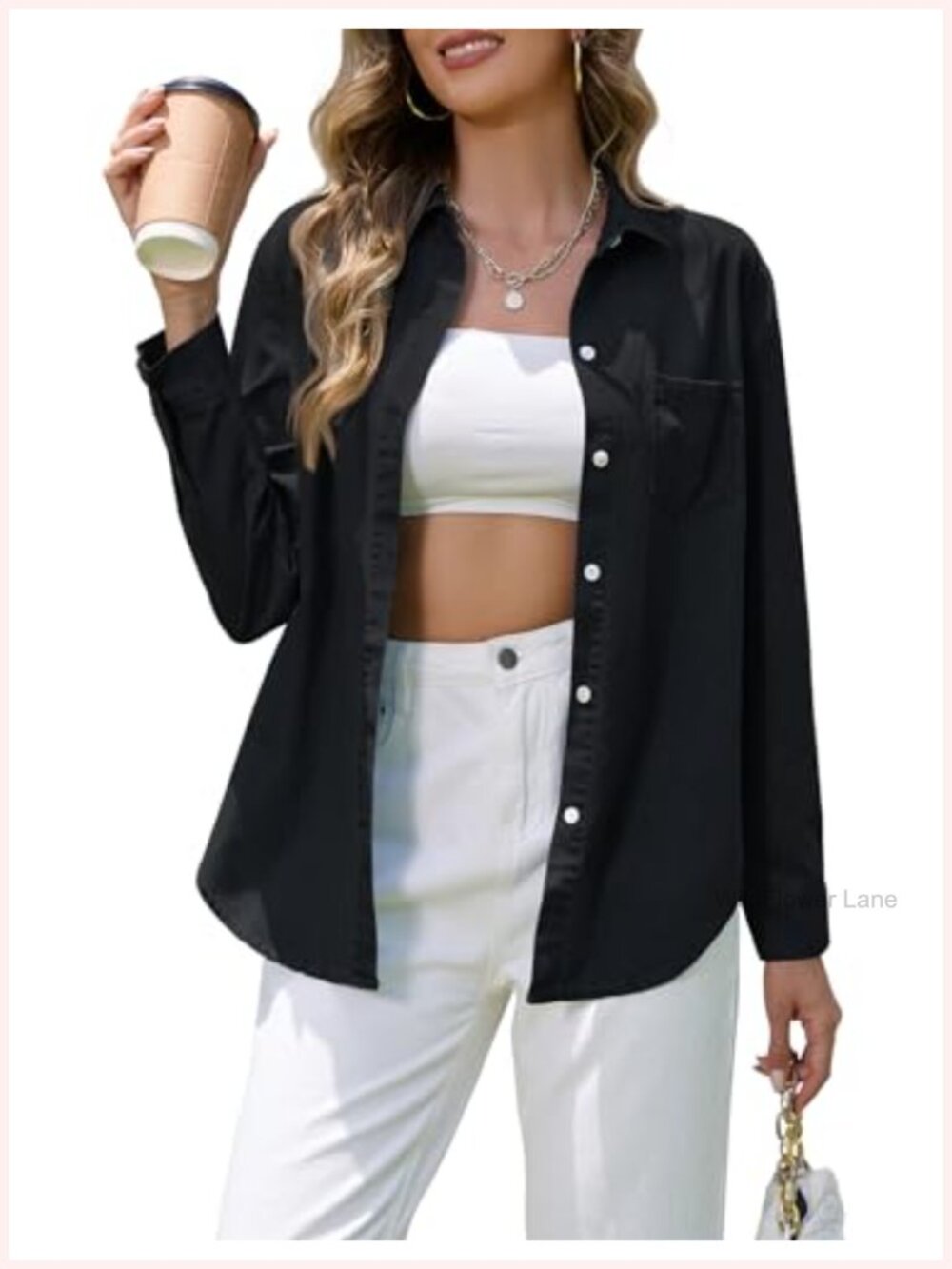 Women's Denim Shirt Long Sleeve Button Down Chambray Blouse Cotton Blend